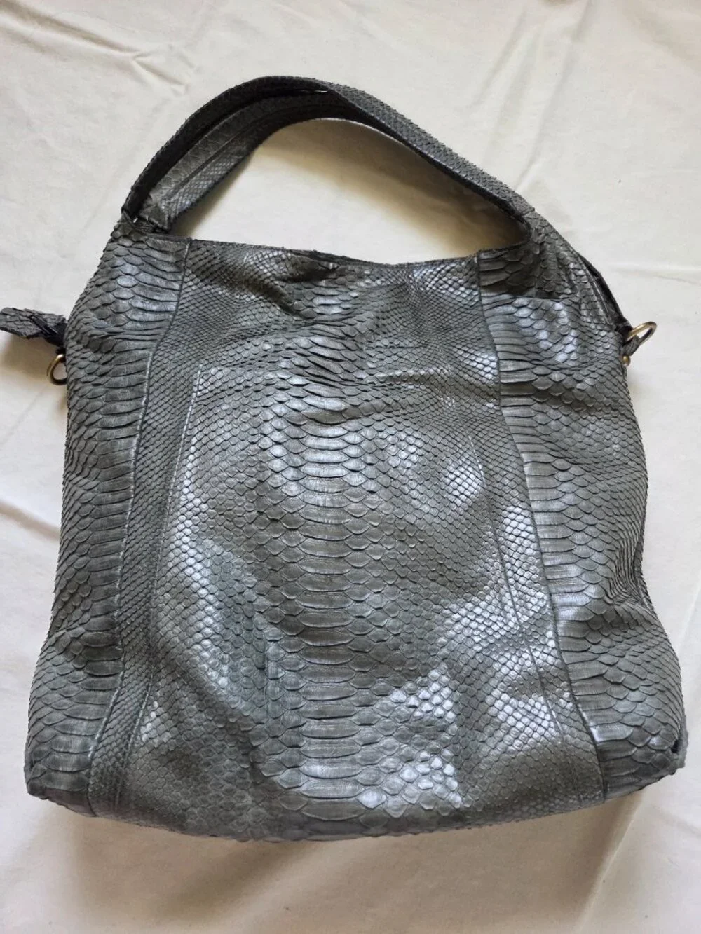 Snakeskin leather grey hobo purse